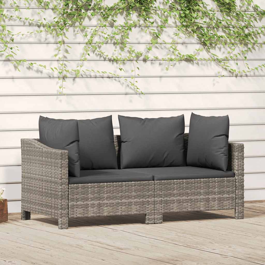 2 Piece Garden Lounge Set with Cushions Grey Poly Rattan