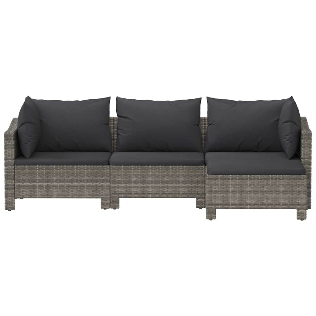 4 Piece Garden Lounge Set with Cushions Grey Poly Rattan