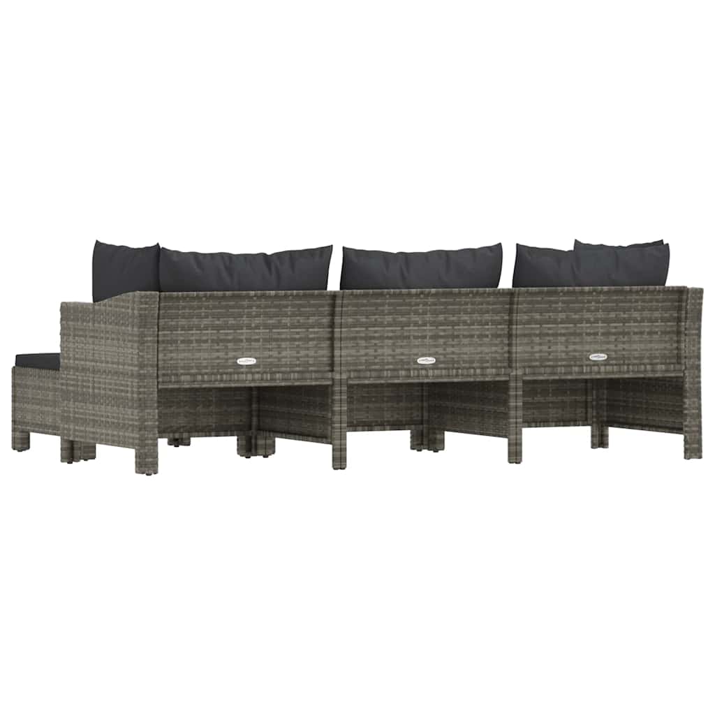 4 Piece Garden Lounge Set with Cushions Grey Poly Rattan