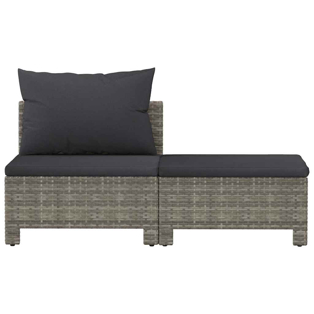 2 Piece Garden Lounge Set with Cushions Grey Poly Rattan