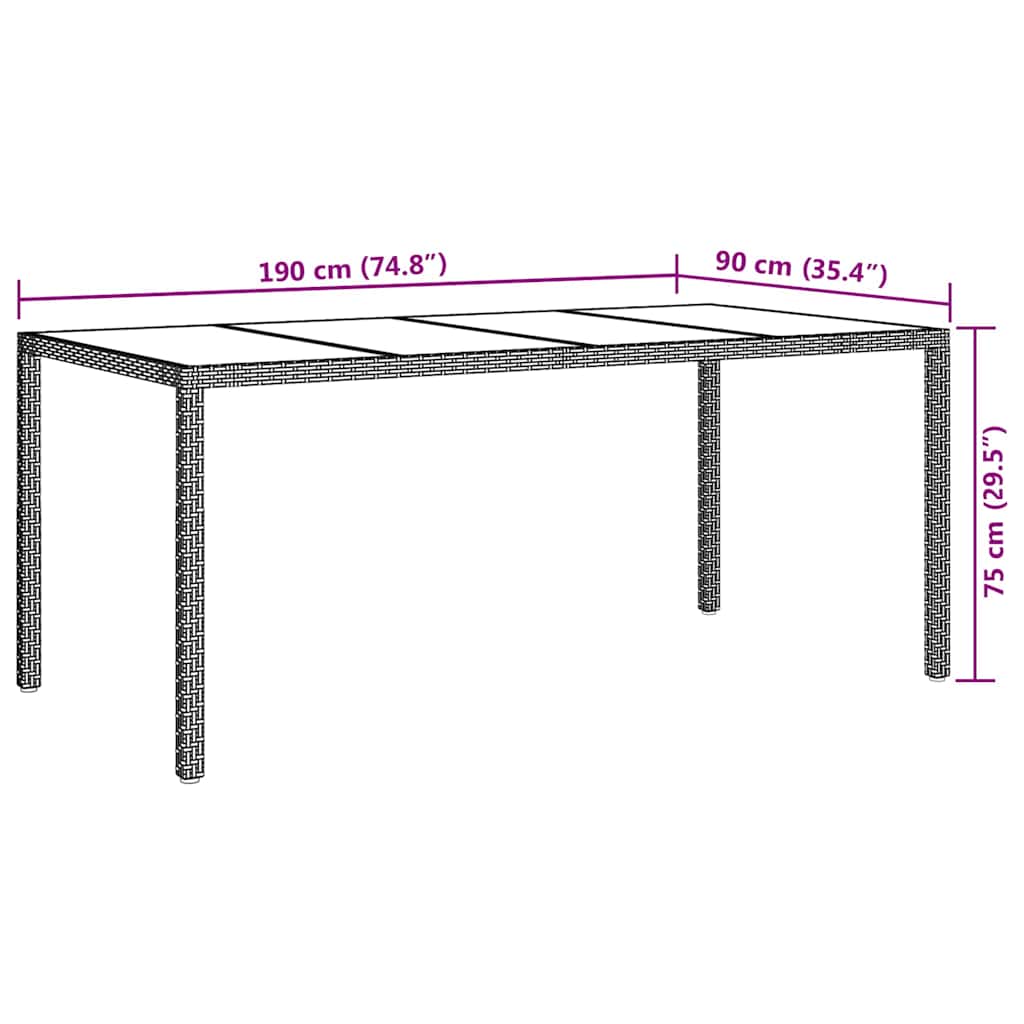 Garden Table Brown 190 x 90 x 75 cm Poly Rattan