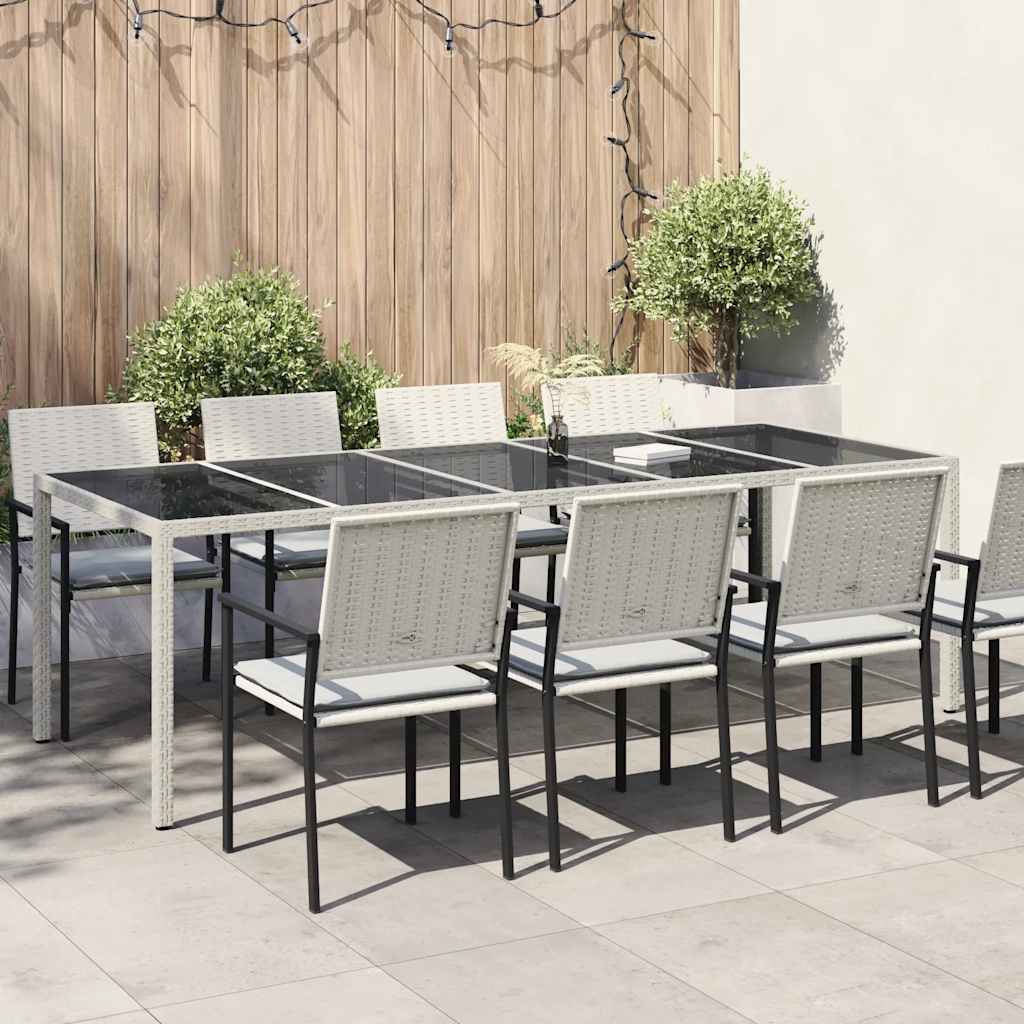 Garden Table White 250x100x75 cm Poly Rattan and Tempered Glass
