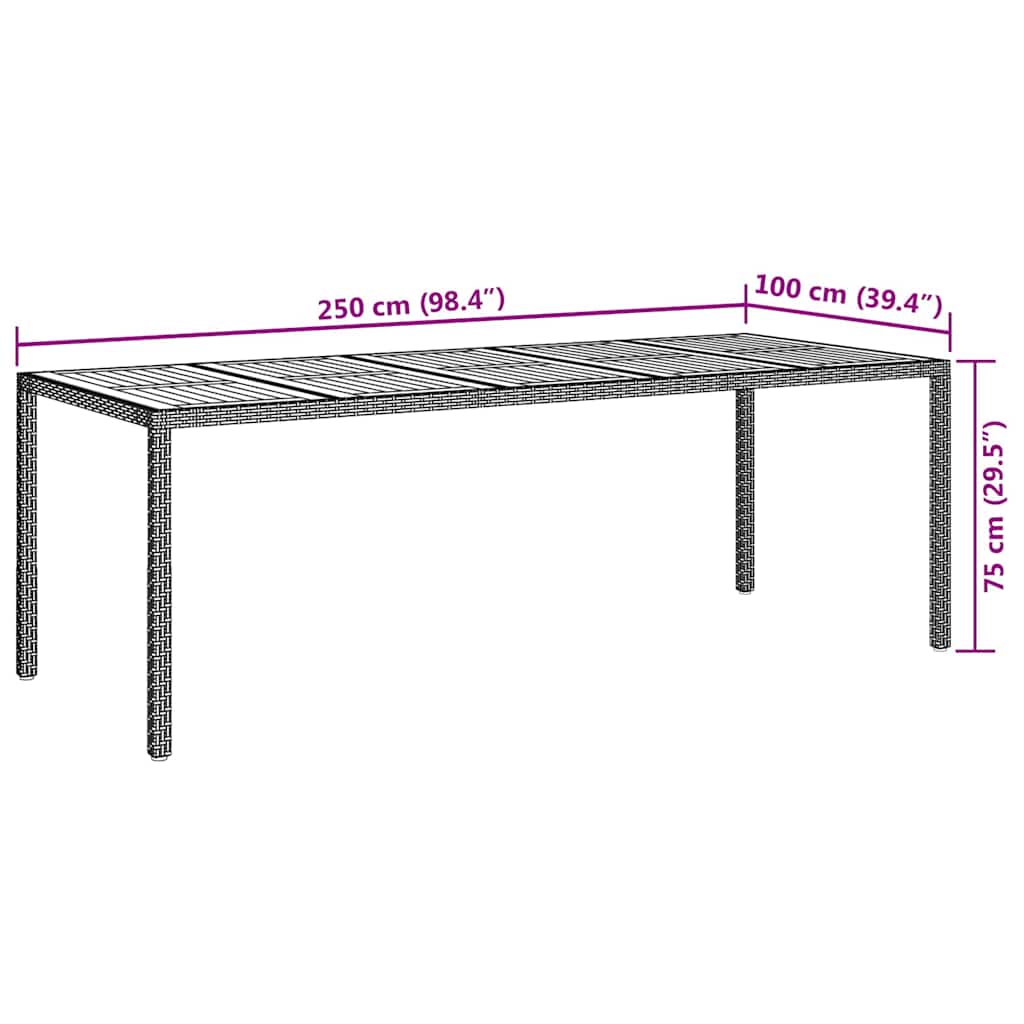 Garden Table Black 250 x 100 x 75 cm Poly Rattan