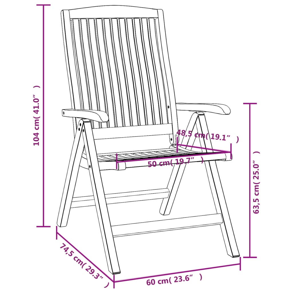Reclining Folding Chairs 2 pcs Solid Wood Teak