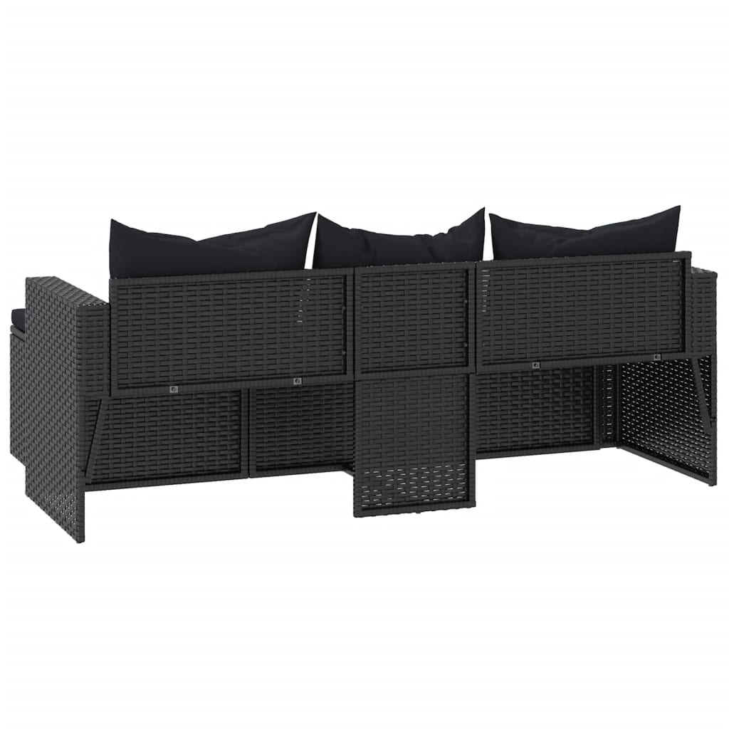 Garden Lounge Set Black Poly Rattan