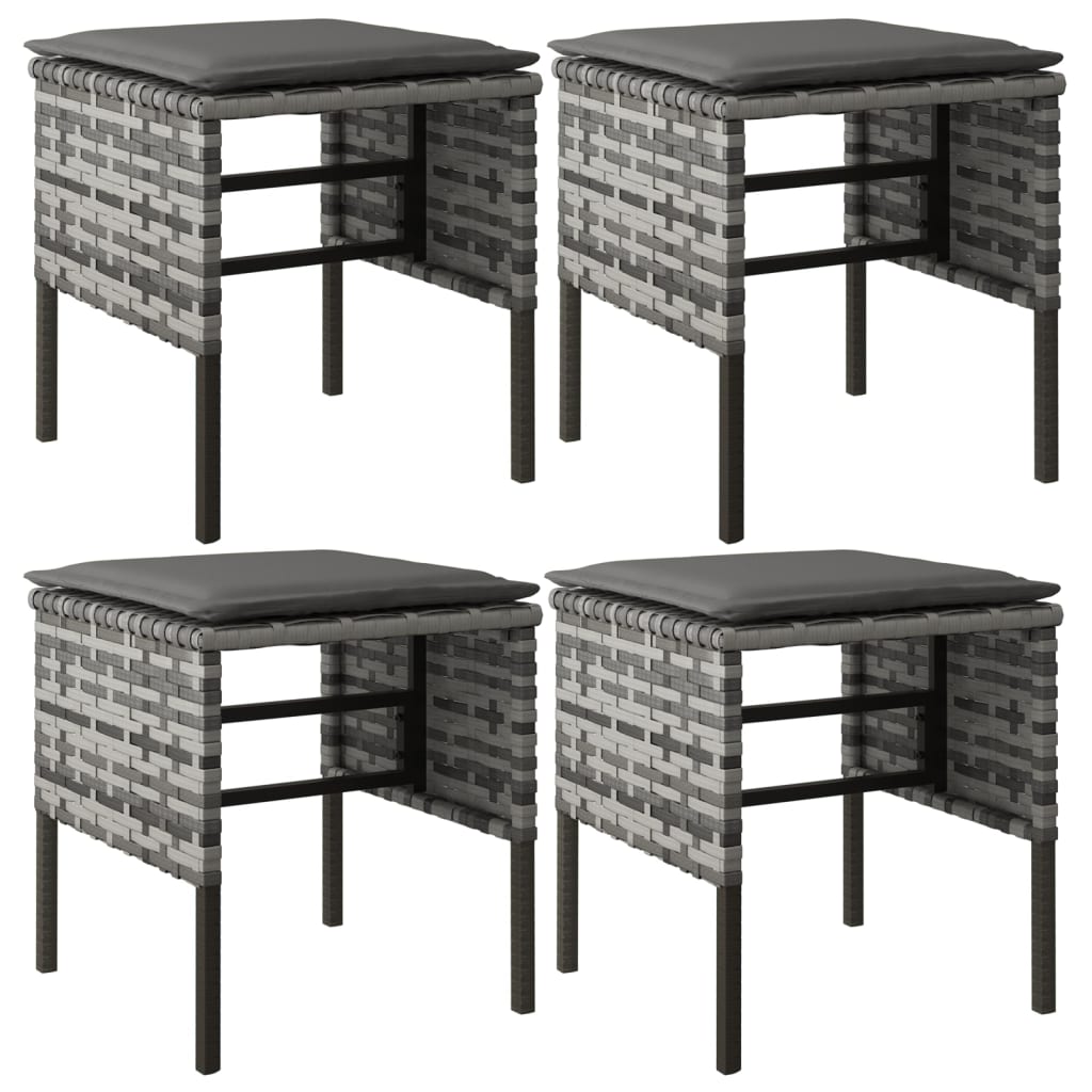 Garden Footstools with Cushions 4 pcs Grey Poly Rattan