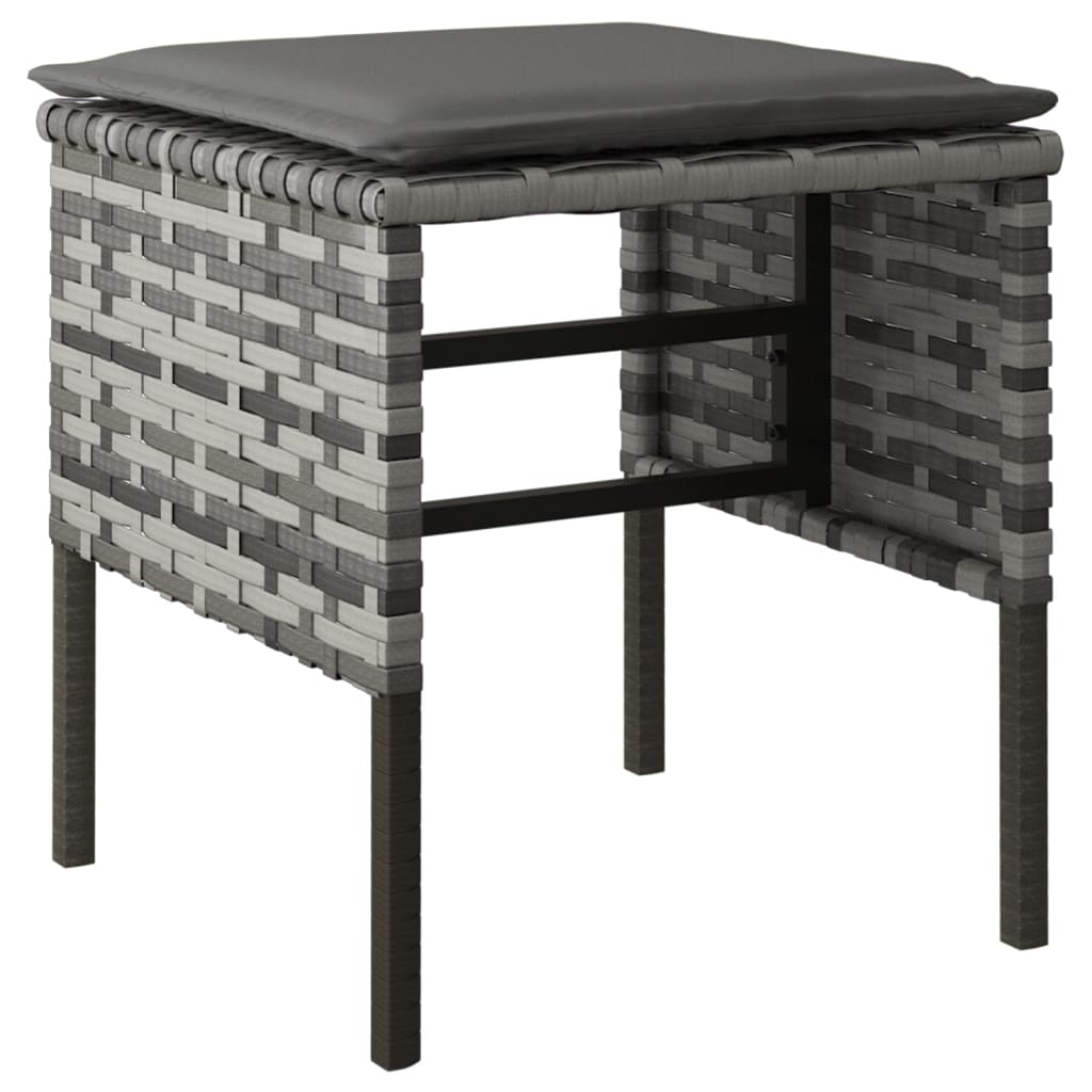 Garden Footstools with Cushions 4 pcs Grey Poly Rattan