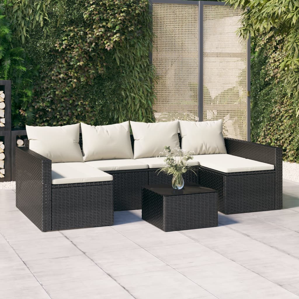 2 Piece Garden Lounge Set with Cushions Black Poly Rattan