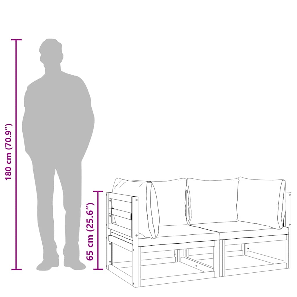 Sectional Corner Sofas 2 pcs with Light Grey Cushions Solid Wood Acacia