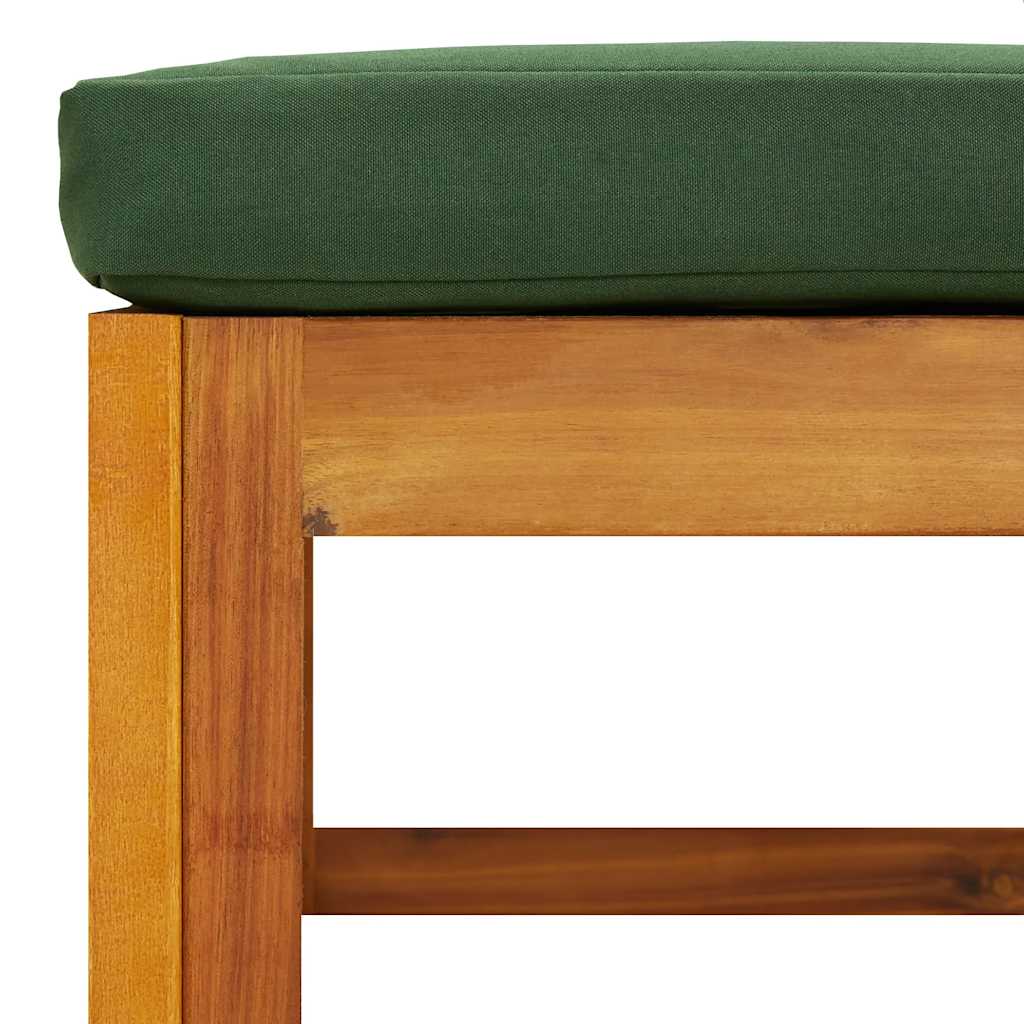 Garden Footrest with Green Cushion Solid Wood Acacia