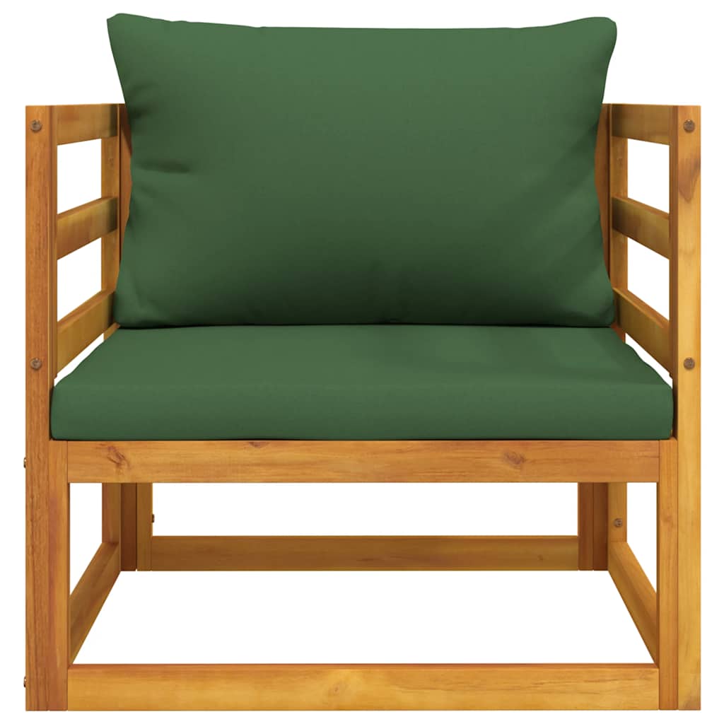 Garden Chair with Green Cushions Solid Wood Acacia
