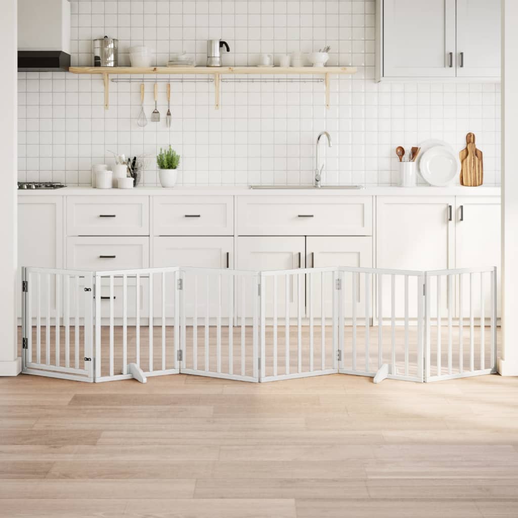 Dog Gate with Door Foldable 6 Panels White 300 cm Poplar Wood