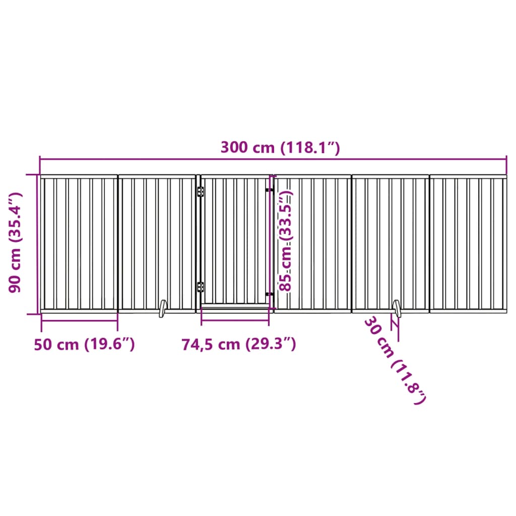 Dog Gate with Door Foldable 6 Panels White 300 cm Poplar Wood