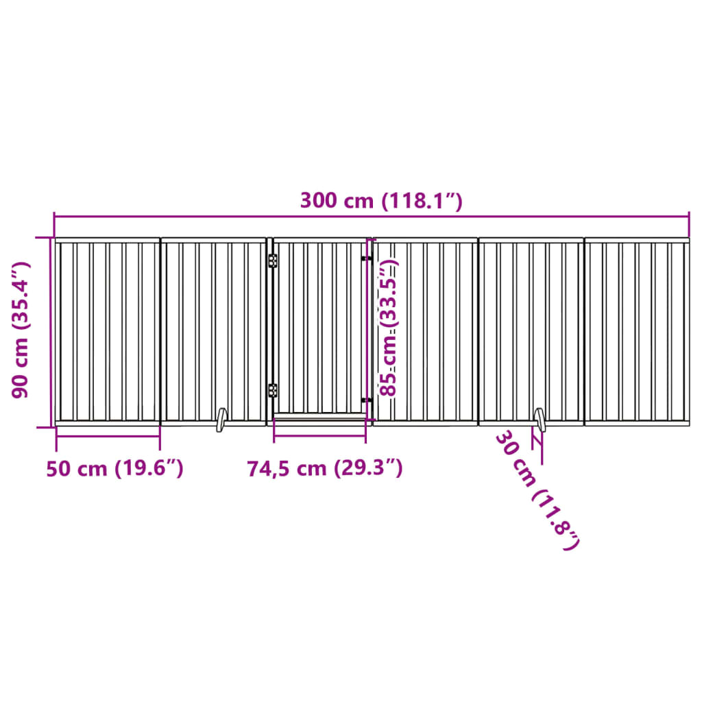 Dog Gate with Door Foldable 6 Panels Black 300 cm Poplar Wood