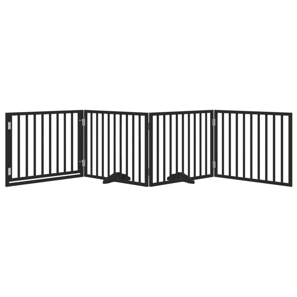 Dog Gate with Door Foldable 4 Panels Black 320 cm Poplar Wood