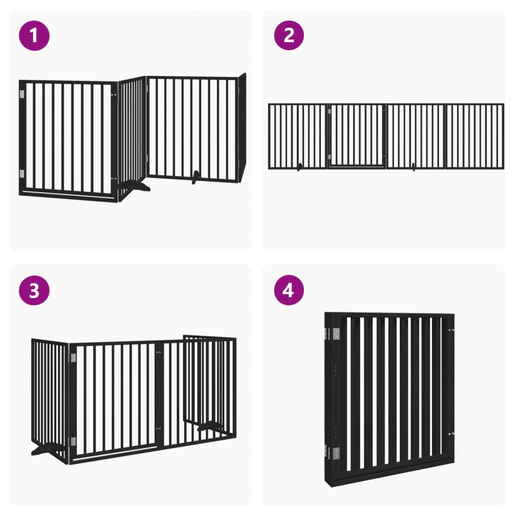Dog Gate with Door Foldable 4 Panels Black 320 cm Poplar Wood