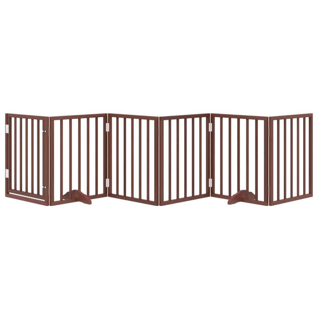 Dog Gate with Door Foldable 6 Panels Brown 300 cm Poplar Wood