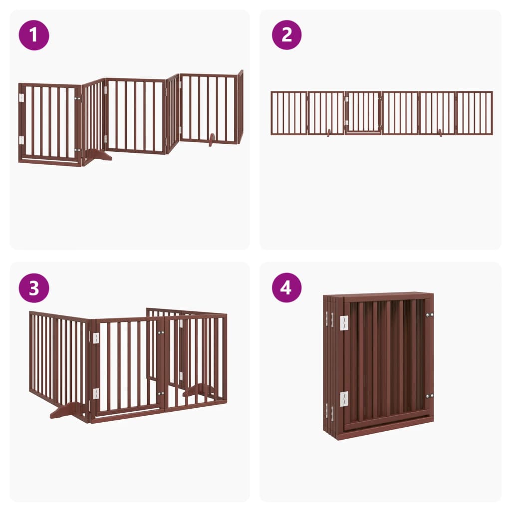 Dog Gate with Door Foldable 6 Panels Brown 300 cm Poplar Wood