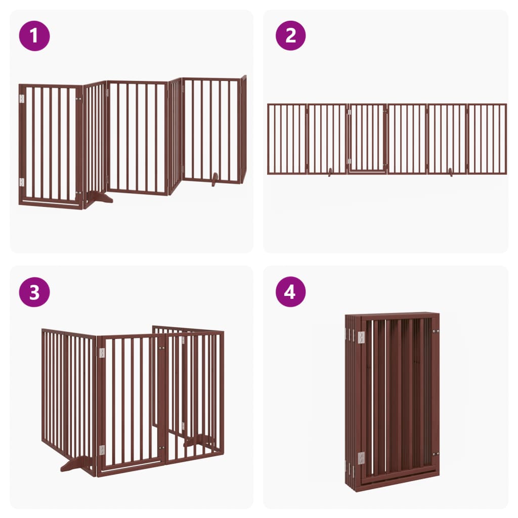 Dog Gate with Door Foldable 6 Panels Brown 300 cm Poplar Wood