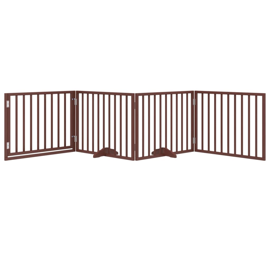Dog Gate with Door Foldable 4 Panels Brown 320 cm Poplar Wood