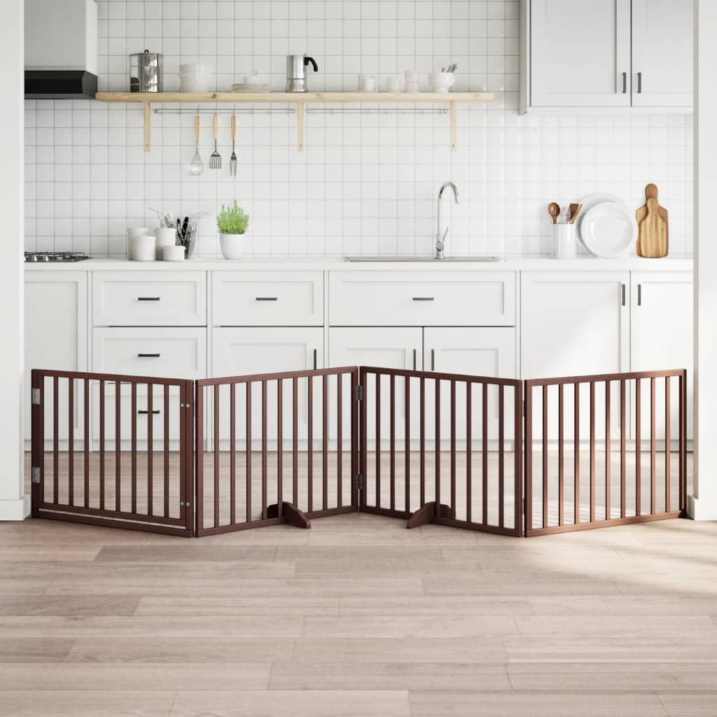 Dog Gate with Door Foldable 4 Panels Brown 320 cm Poplar Wood