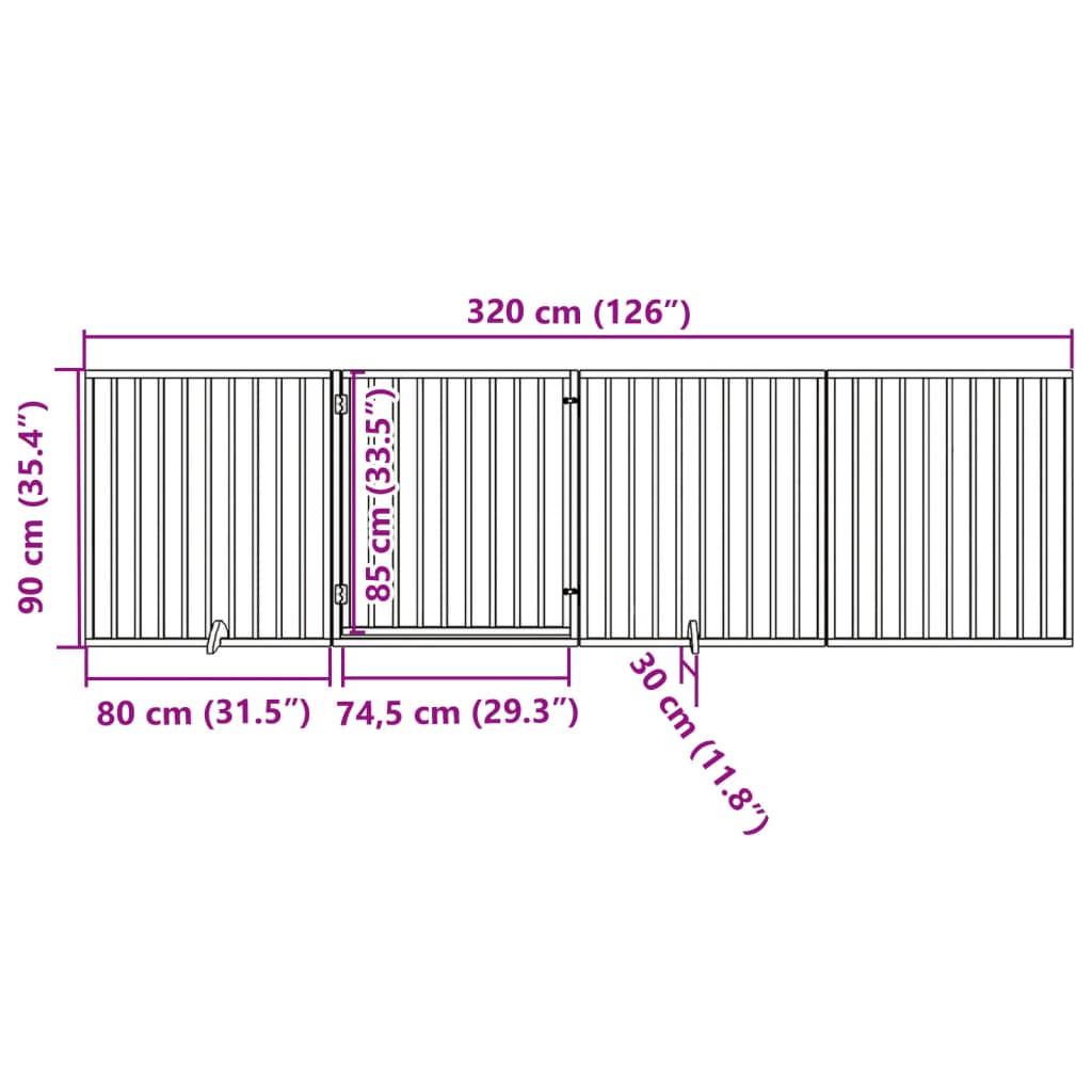 Dog Gate with Door Foldable 4 Panels Brown 320 cm Poplar Wood