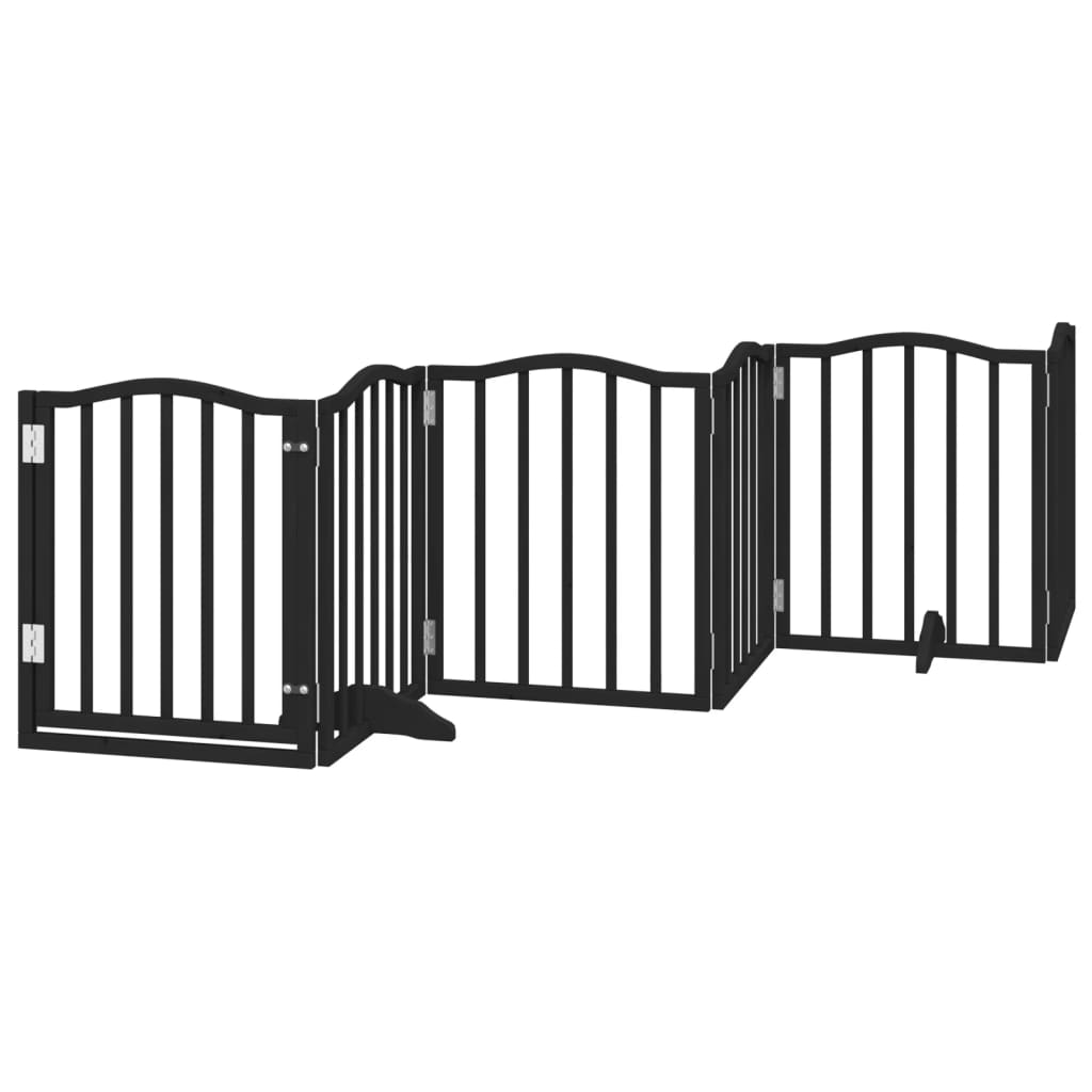 Dog Gate with Door Foldable 6 Panels Black 300 cm Poplar Wood