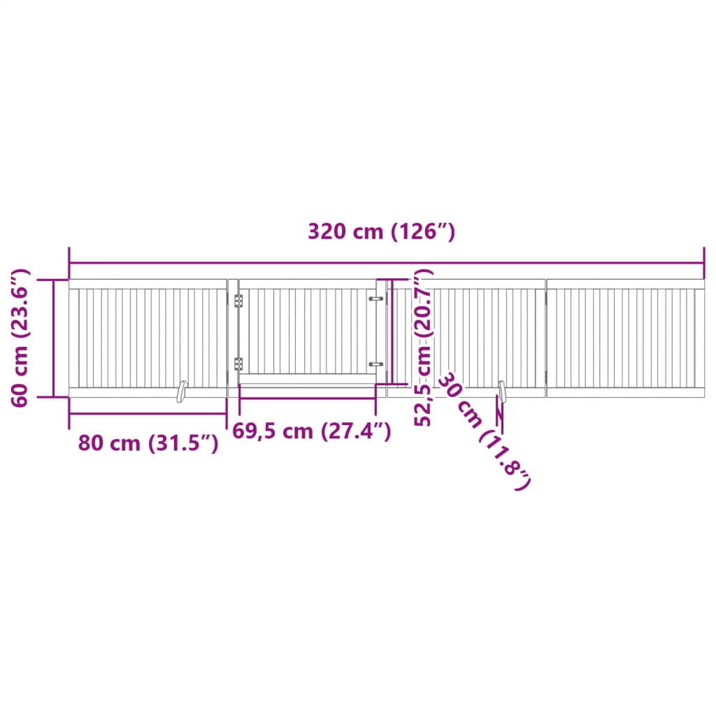 Dog Gate with Door Foldable 4 Panels 320 cm Poplar Wood
