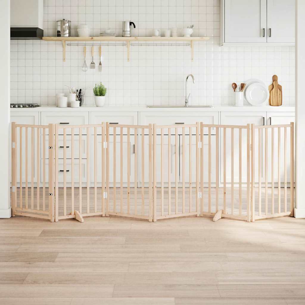 Dog Gate with Door Foldable 6 Panels 300 cm Solid Wood Fir