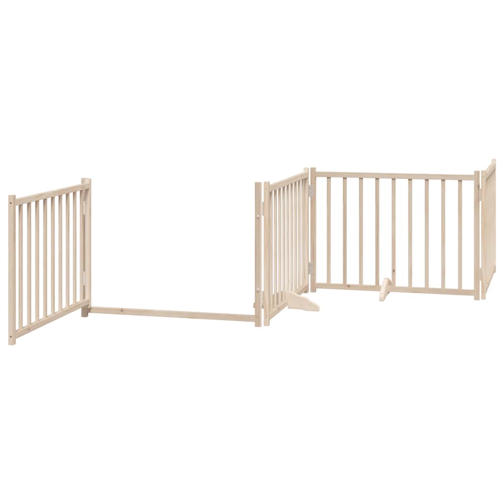 Dog Gate with Door Foldable 4 Panels 320 cm Solid Wood Fir