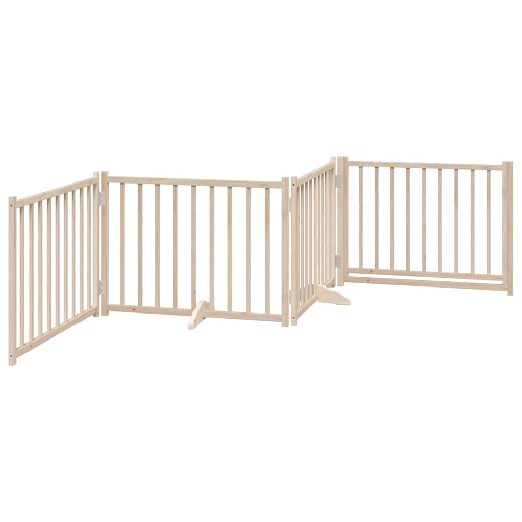 Dog Gate with Door Foldable 4 Panels 320 cm Solid Wood Fir