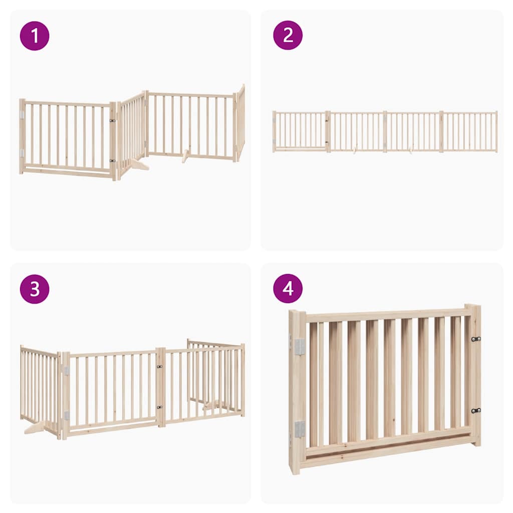 Dog Gate with Door Foldable 4 Panels 320 cm Solid Wood Fir