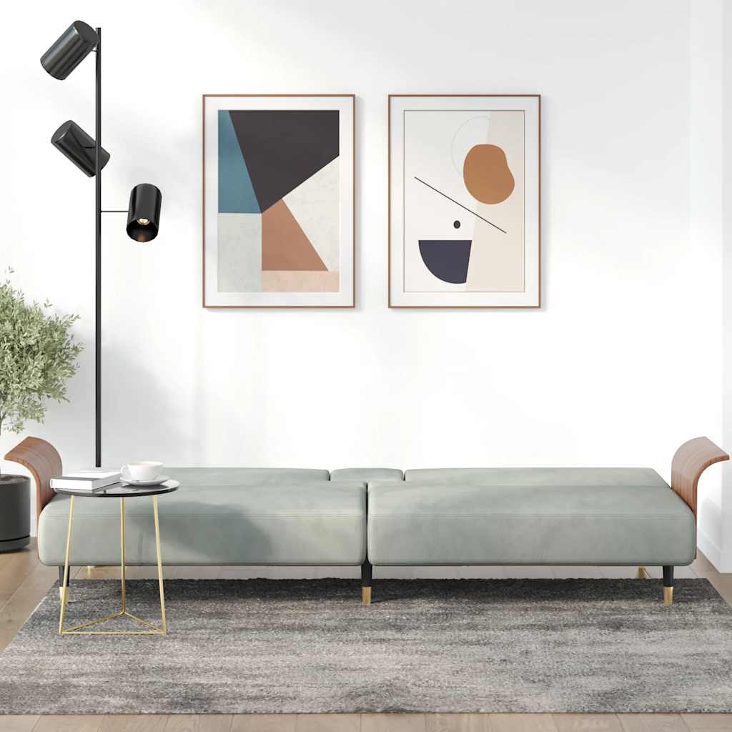 Sofa Bed with Cup Holders Light Grey Velvet