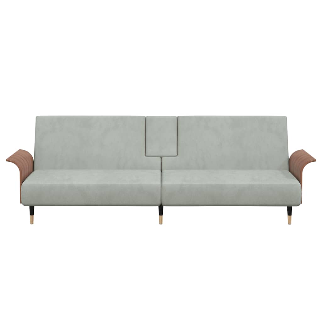 Sofa Bed with Cup Holders Light Grey Velvet