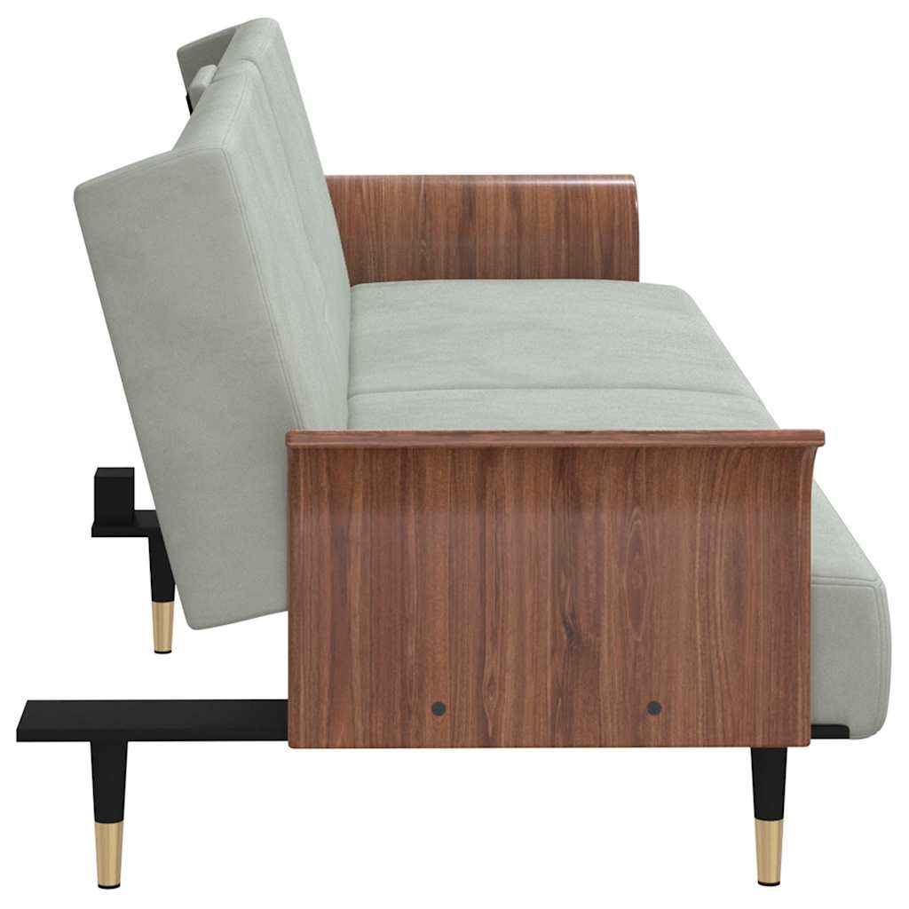 Sofa Bed with Cup Holders Light Grey Velvet