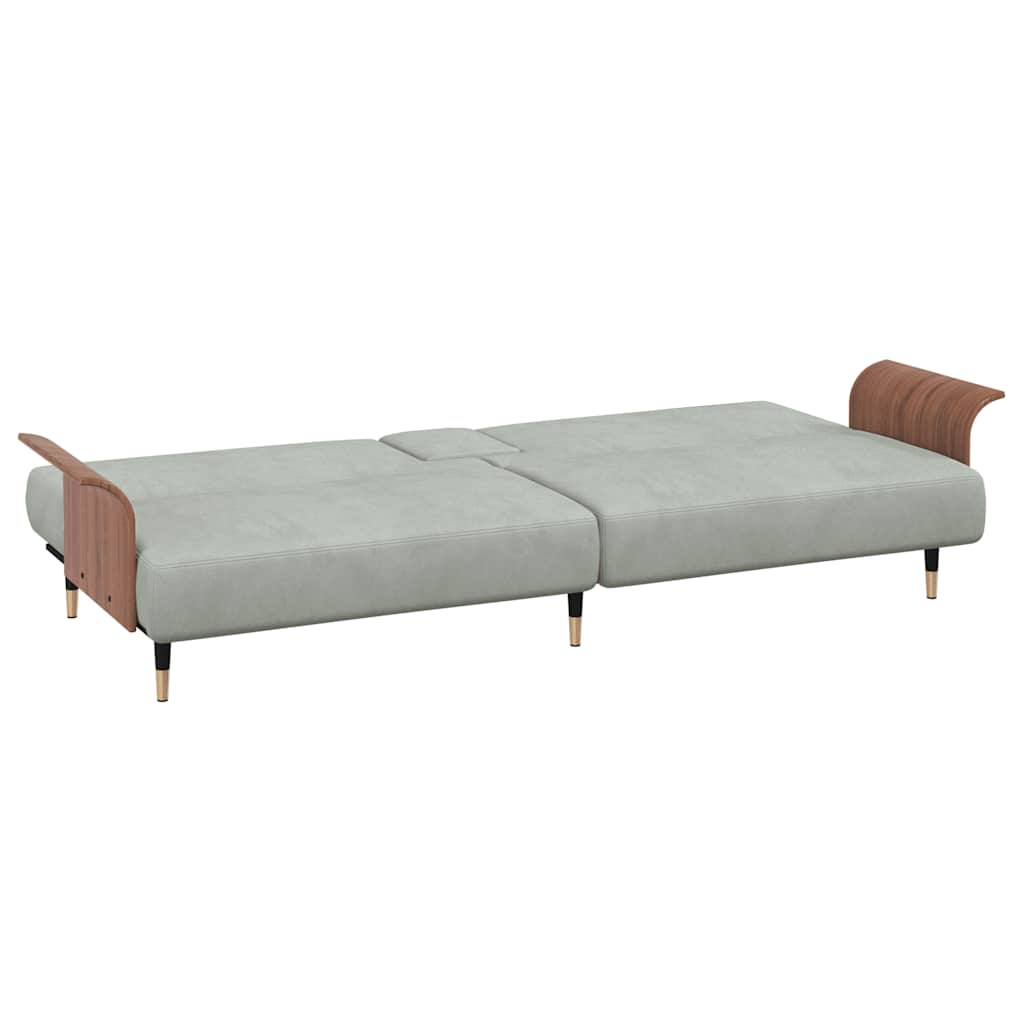 Sofa Bed with Cup Holders Light Grey Velvet