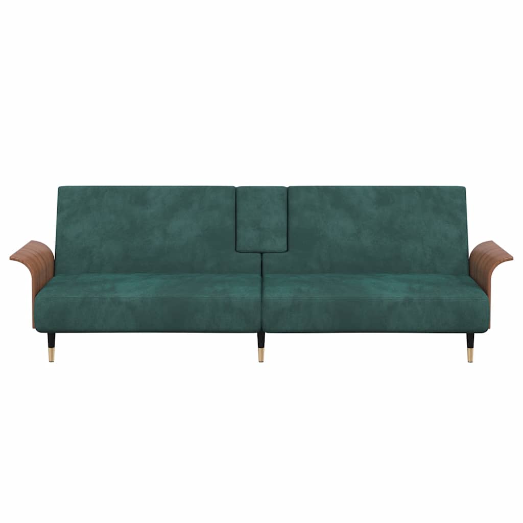 Sofa Bed with Cup Holders Dark Green Velvet