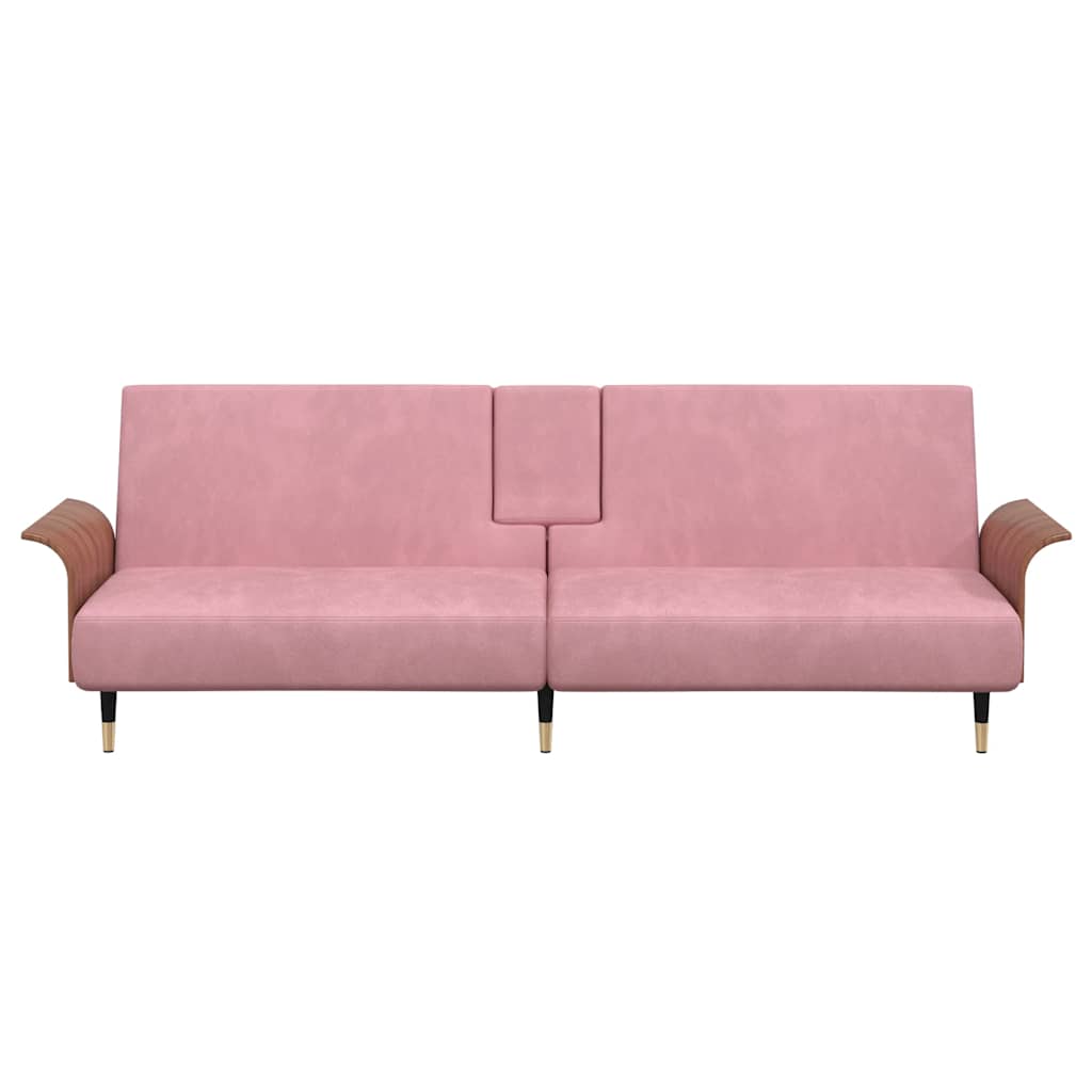 Sofa Bed with Cup Holders Pink Velvet