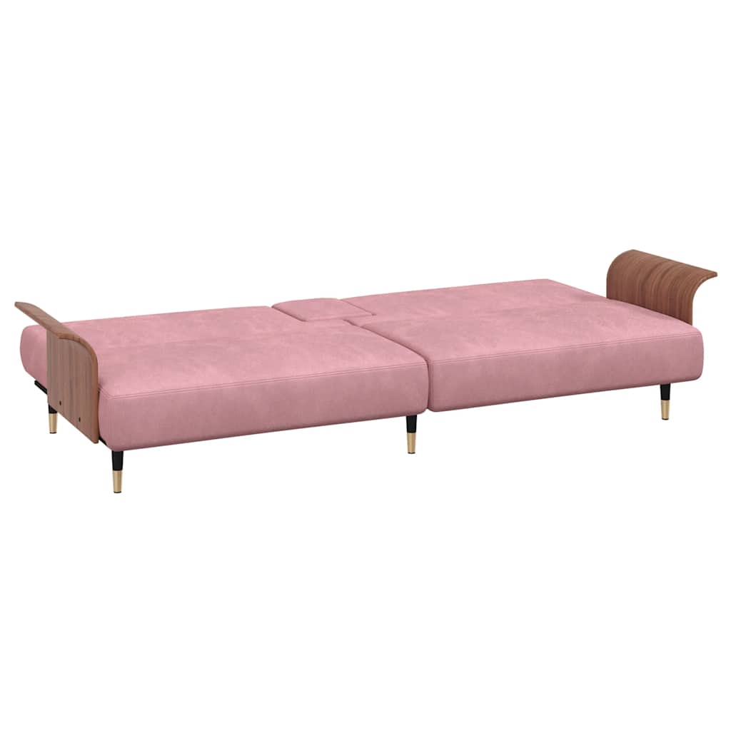 Sofa Bed with Cup Holders Pink Velvet