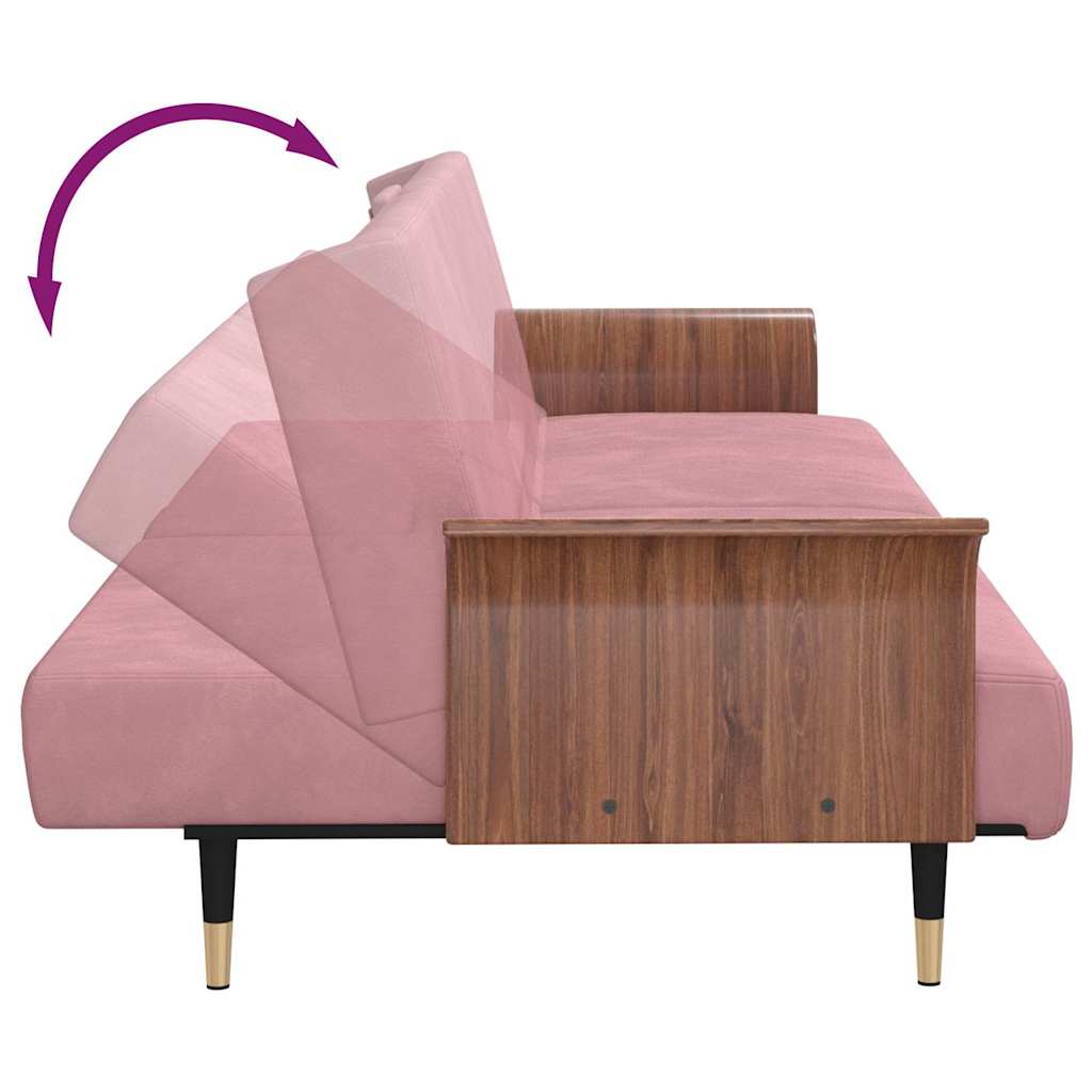 Sofa Bed with Cup Holders Pink Velvet