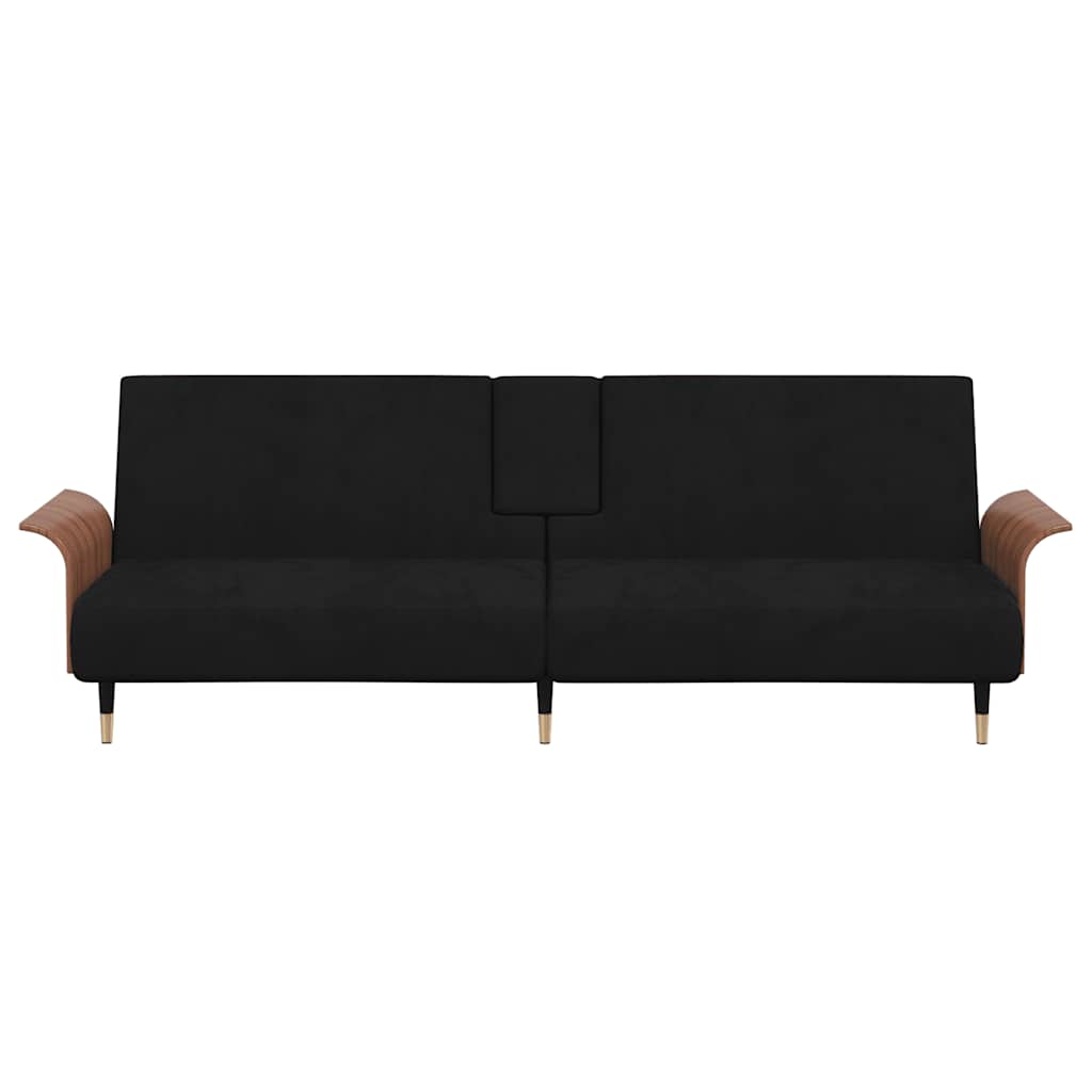 Sofa Bed with Cup Holders Black Velvet