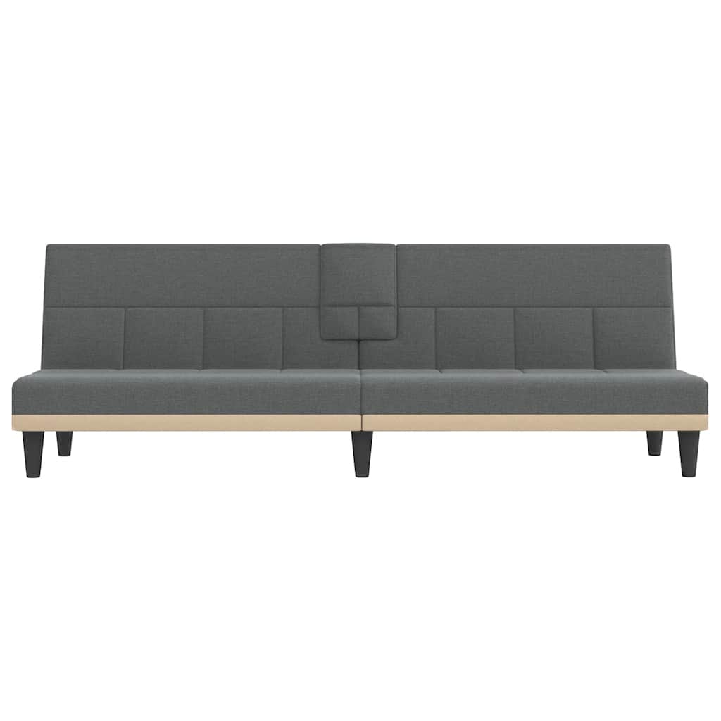 Sofa Bed with Cup Holders Dark Grey Fabric