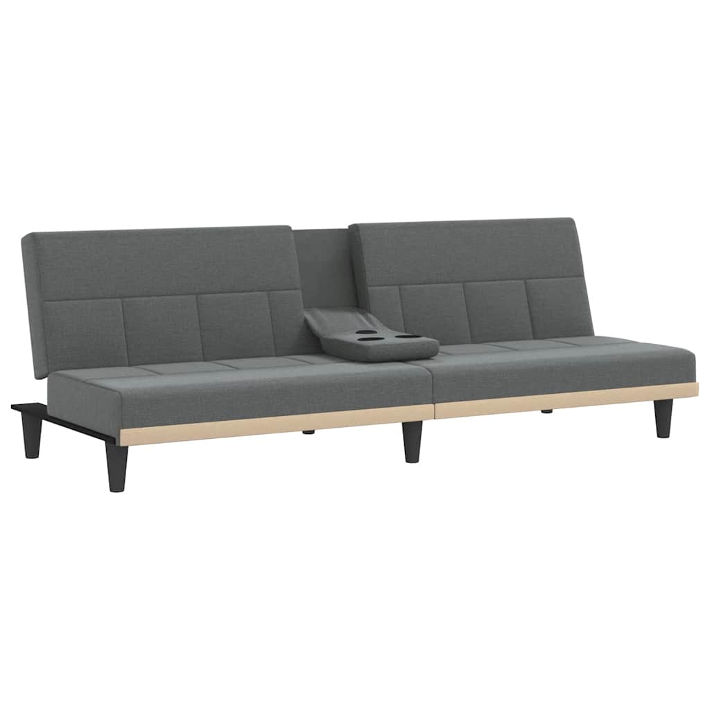 Sofa Bed with Cup Holders Dark Grey Fabric