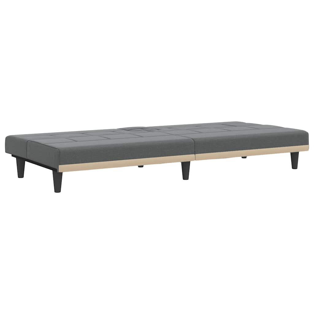 Sofa Bed with Cup Holders Dark Grey Fabric