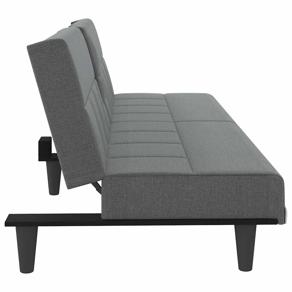 Sofa Bed with Cup Holders Dark Grey Fabric