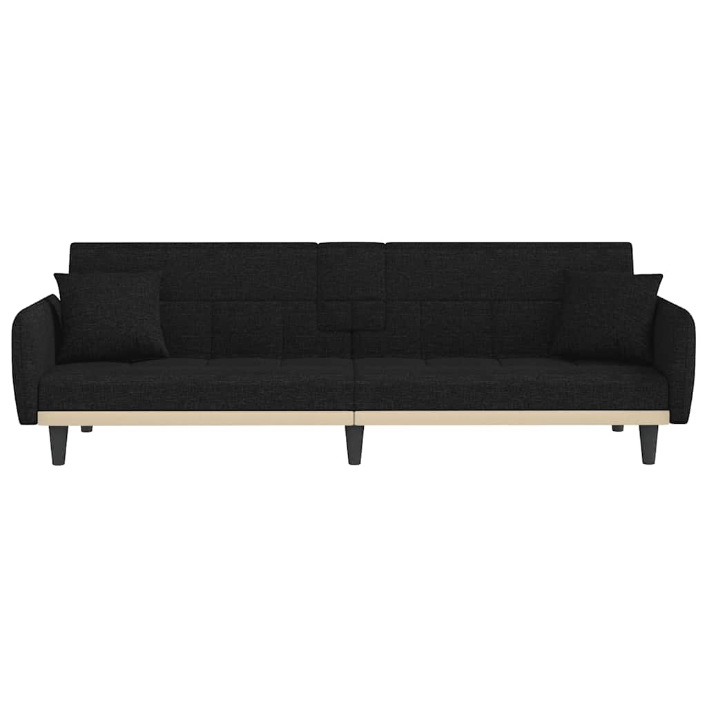 Sofa Bed with Cup Holders Black Fabric