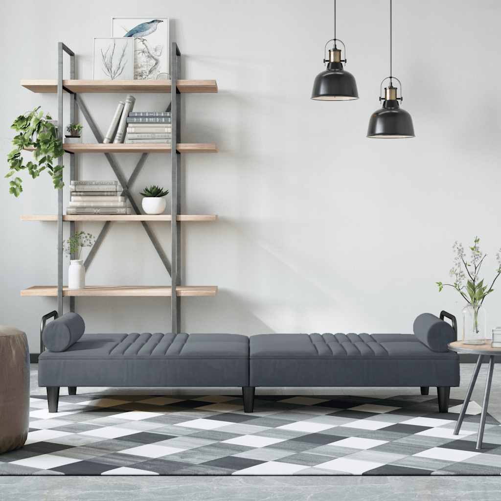 Sofa Bed with Armrests Dark Grey Velvet