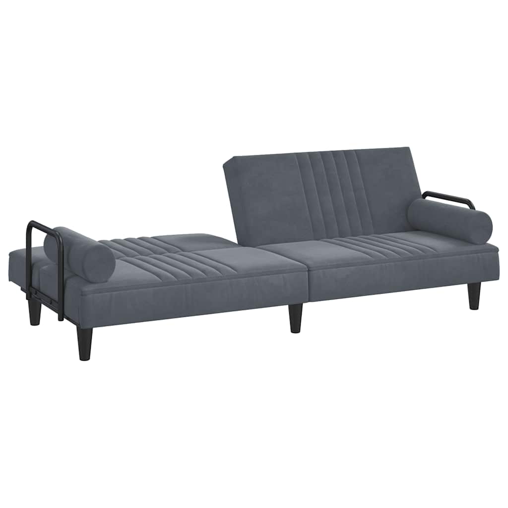 Sofa Bed with Armrests Dark Grey Velvet