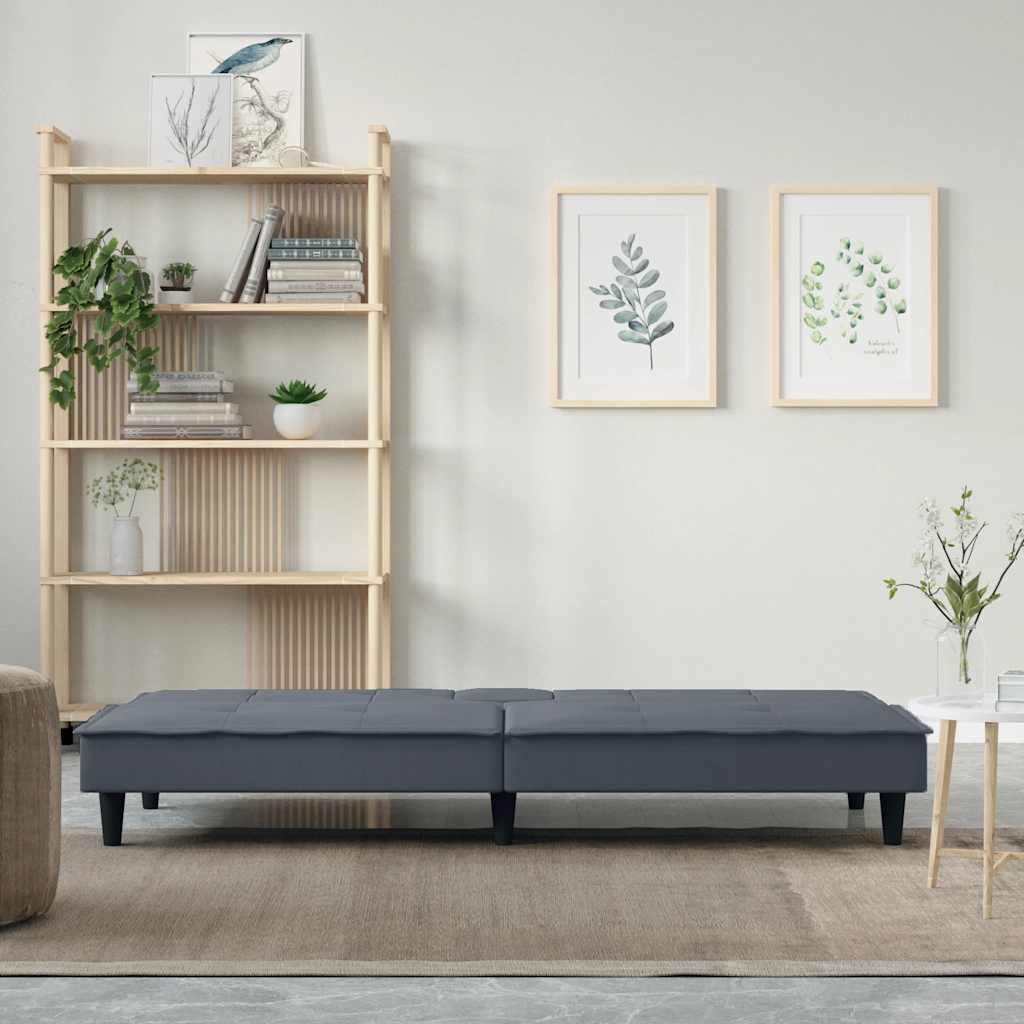 Sofa Bed with Cup Holders Dark Grey Velvet