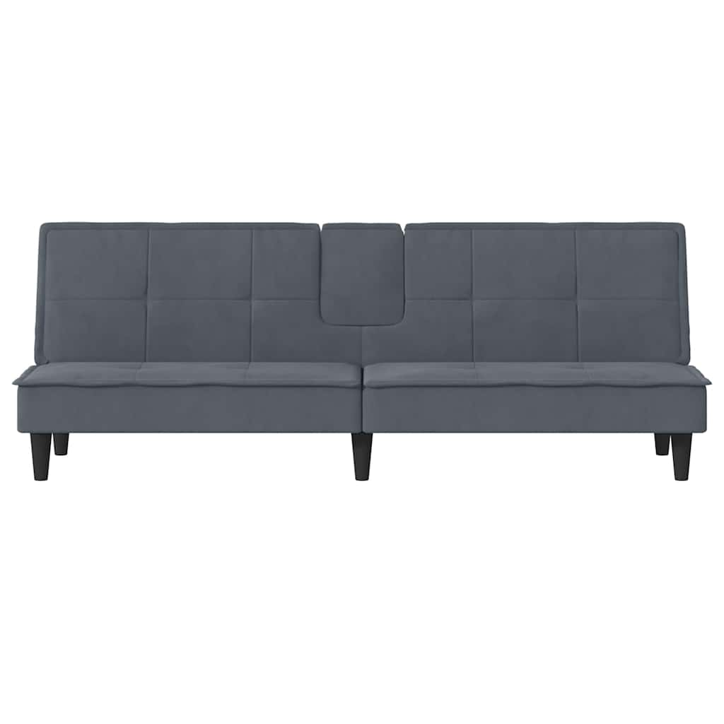 Sofa Bed with Cup Holders Dark Grey Velvet